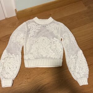 FARM Rio White Crochet Sweater